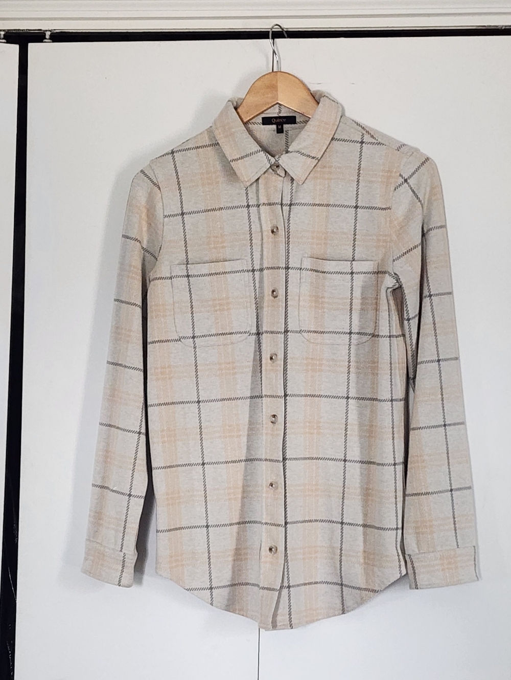 Quince Beige and Cream Plaid Button-Up Shirt